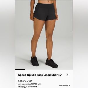Lululemon Mid Rise Speed Up 4in Shorts